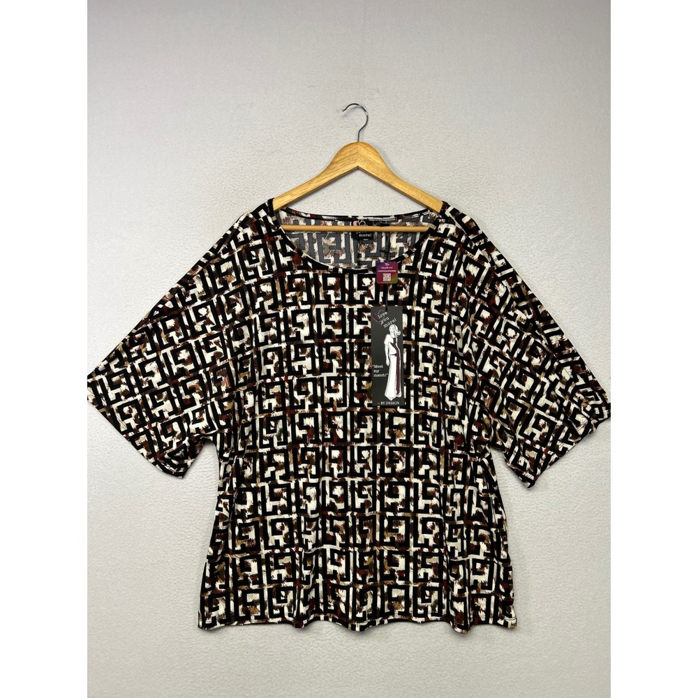Geometric Boho Love You More! Women 3X Black Brown White Short Sleeve Top